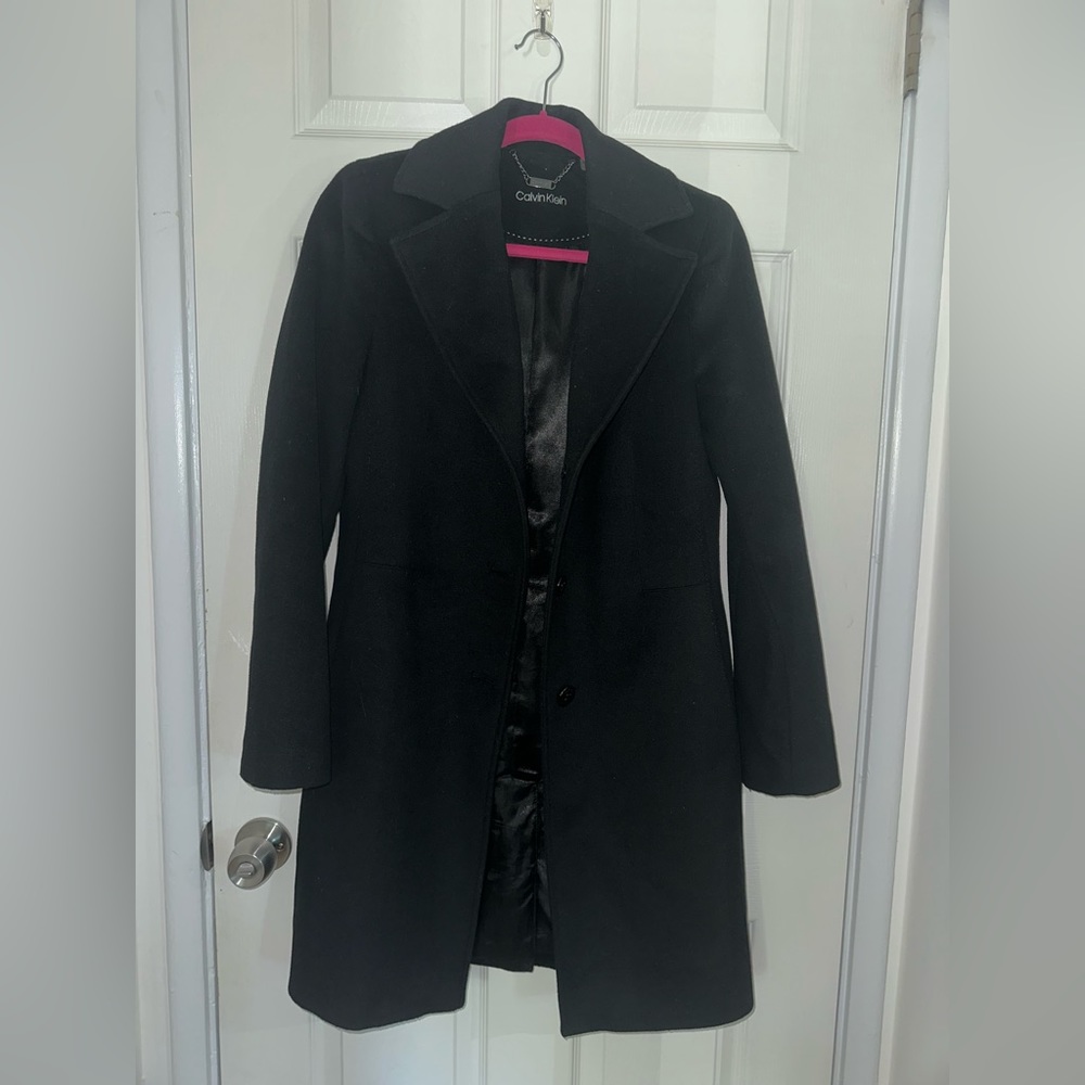 Calvin Klein black wool blend coat